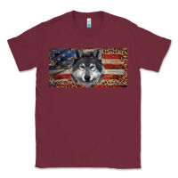 Burgundy Wolf with american flag and leopard Classic Tee - RanaPortraitStore