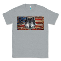 Heather Grey Wolf with american flag and leopard Classic Tee - RanaPortraitStore
