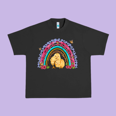 Easter Flowers And Butterfly With Chicks Rainbow Urban Heavy Tee Designed By Artiststas