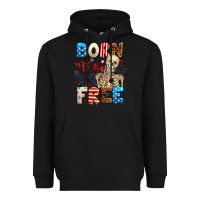 Black Born to be free with skeleton 4th of july Heavyweight Hoodie - Neo Western