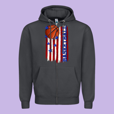 Basketball American Flag Zipper Hoodie Designed By Texasbilliewilder