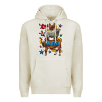 Oatmeal Heather red white moo farm animals 4th of july Premium Hoodie - LillyAllenDesigns