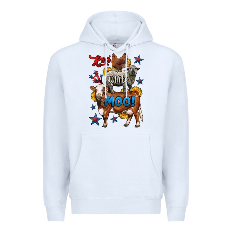Red White Moo Farm Animals 4th Of July Premium Hoodie by LillyAllenDesigns | Teevron
