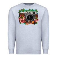Heather Grey floral lotus leaf film roll vintage camera Premium Sweatshirt - FaDigitalArtStudio