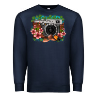 Navy floral lotus leaf film roll vintage camera Premium Sweatshirt - FaDigitalArtStudio