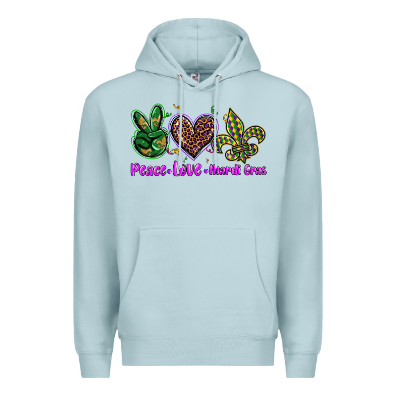 Peace Love Mardi Gras Premium Hoodie by BarkalooDesign | Teevron