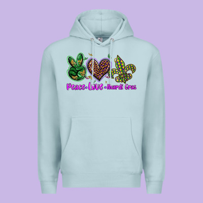Peace Love Mardi Gras Premium Hoodie Designed By Barkaloodesign