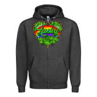 Charcoal Heather lucky heart with leopard Zipper Hoodie - RanaPortraitStore