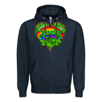 Navy lucky heart with leopard Zipper Hoodie - RanaPortraitStore
