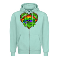 Seafoam lucky heart with leopard Zipper Hoodie - RanaPortraitStore