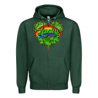 Sports Green lucky heart with leopard Zipper Hoodie - RanaPortraitStore