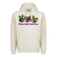 Oatmeal Heather peace love mardi gras Premium Hoodie - BarkalooDesign