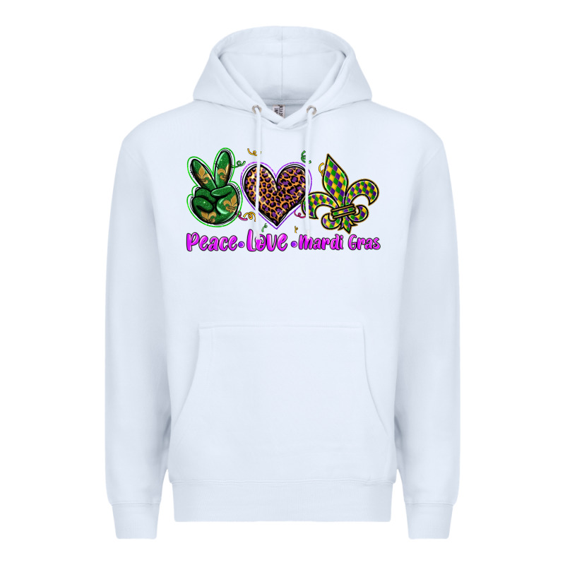 Peace Love Mardi Gras Premium Hoodie by BarkalooDesign | Teevron