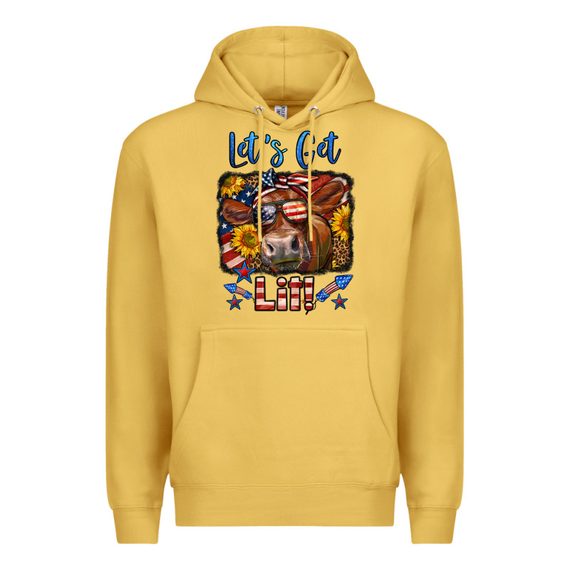 Let's Get Lit 4th Of July Cow Premium Hoodie by LillyAllenDesigns | Teevron