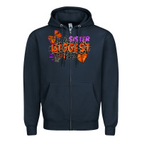 Navy little sister biggest fan basketball Zipper Hoodie - Zillion Design Studio
