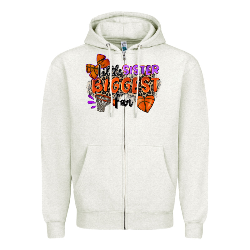 Little Sister Biggest Fan Basketball Zipper Hoodie by Zillion Design Studio | Teevron