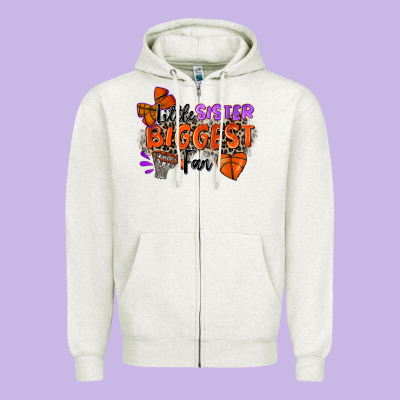 Little Sister Biggest Fan Basketball Zipper Hoodie Designed By Zillion Design Studio