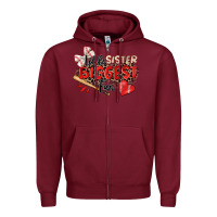 Burgundy little sister biggest fan baseball Zipper Hoodie - Zillion Design Studio