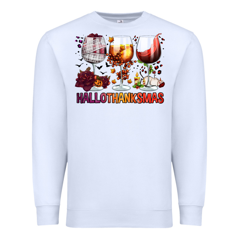 Hallothanksmas Halloween Thanksgiving  Christmas Wine Premium Sweatshirt by FaDigitalArtStudio | Teevron