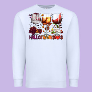 Hallothanksmas Halloween Thanksgiving  Christmas Wine Premium Sweatshirt Designed By Fadigitalartstudio