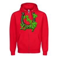 Red Lucky shamrock horseshoe Zipper Hoodie - RanaPortraitStore