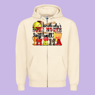 Somebody's Loud Mouth Softball Mama Zipper Hoodie Designed By Zillion Design Studio
