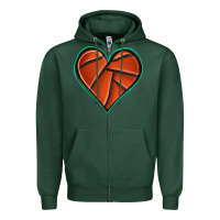 Sports Green basketball heart Zipper Hoodie - texasbilliewilder