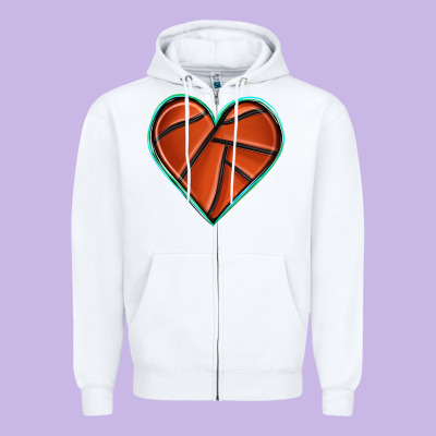 Basketball Heart Zipper Hoodie Designed By Texasbilliewilder