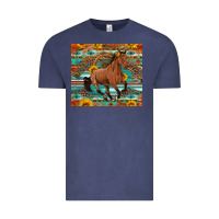 Vintage Denim galloping horse aztec sunflower Vintage Tee - Artiststas