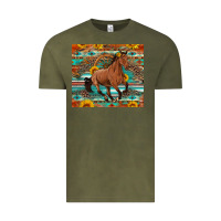 Vintage Olive galloping horse aztec sunflower Vintage Tee - Artiststas