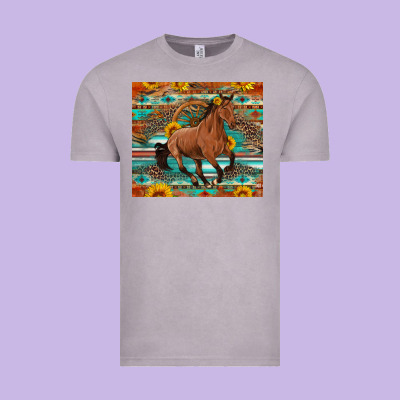 Galloping Horse Aztec Sunflower Vintage Tee Designed By Artiststas