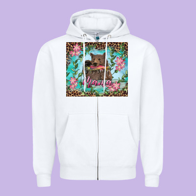 Zipper Hoodie Mama bear haunting fish floral