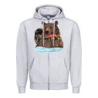 Heather Grey mama bear haunting fish Zipper Hoodie - RanaPortraitStore