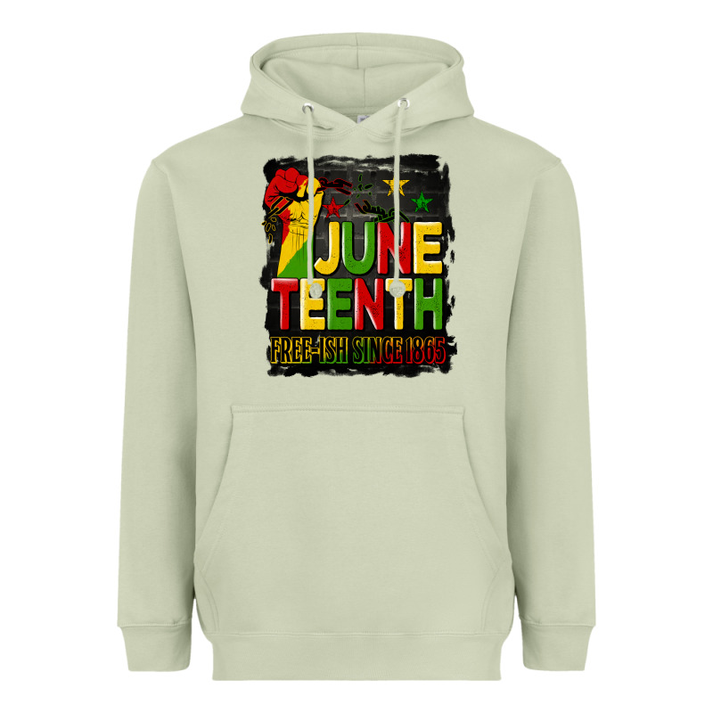 Juneteenth Fist Free Ish Since 1865 With Background Heavyweight Hoodie by HRA Design Shop | Teevron