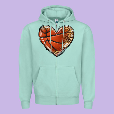 Basketball Heart Zipper Hoodie Designed By Texasbilliewilder