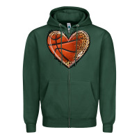 Sports Green basketball heart Zipper Hoodie - texasbilliewilder