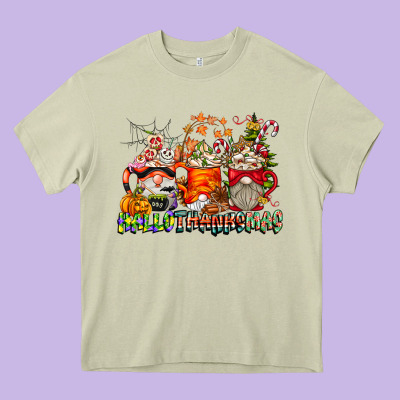 Hallothanksmas Gnome Coffee Cups Heavy Core Tee Designed By Cowhidedigitalart