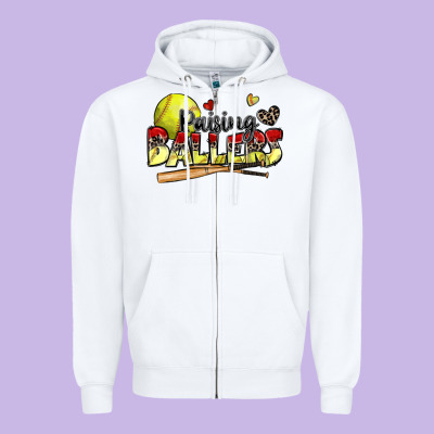 Raising Ballers Softball Zipper Hoodie Designed By Zillion Design Studio