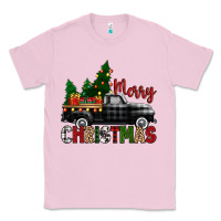 Bubblegum Pink merry christmas with black truck Classic Tee - Zillion Design Studio