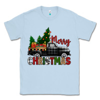 Dusty Blue merry christmas with black truck Classic Tee - Zillion Design Studio