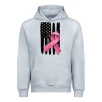 Heather Grey breast cancer ribbon american flag Urban Hoodie - MaliasSmallBusiness