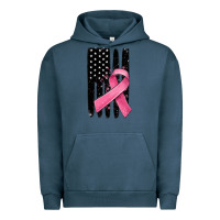 Pigment Midnight Navy breast cancer ribbon american flag Urban Hoodie - MaliasSmallBusiness
