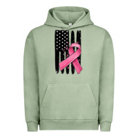 Pigment Oil Green breast cancer ribbon american flag Urban Hoodie - MaliasSmallBusiness