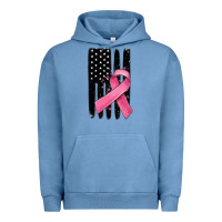 Pigment Pebble Blue breast cancer ribbon american flag Urban Hoodie - MaliasSmallBusiness