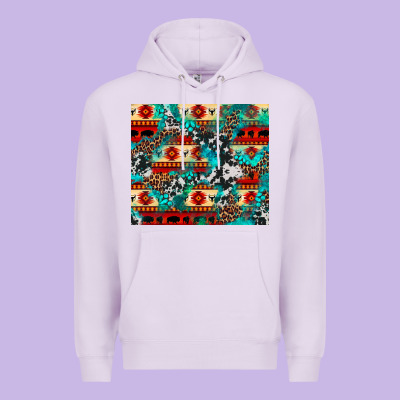 Aztec Leopard Cowhide Turquoise Premium Hoodie Designed By Barkaloodesign