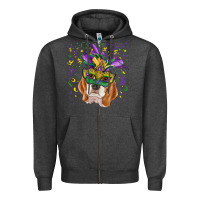 Charcoal Heather mardi gras  mask beagle Zipper Hoodie - RanaPortraitStore