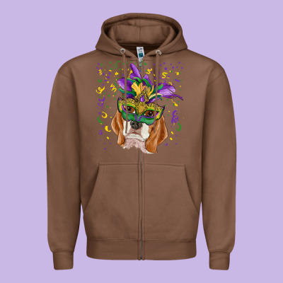 Zipper Hoodie mardi gras  mask beagle