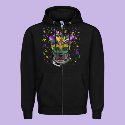 Zipper Hoodie mardi gras  mask pitbull