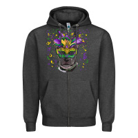Charcoal Heather mardi gras  mask pitbull Zipper Hoodie - RanaPortraitStore