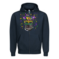 Navy mardi gras  mask pitbull Zipper Hoodie - RanaPortraitStore